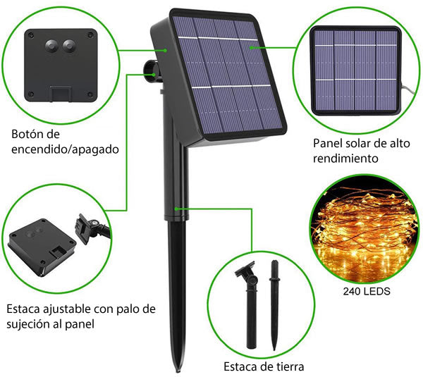 Luces LED con Panel Solar (12 metros)